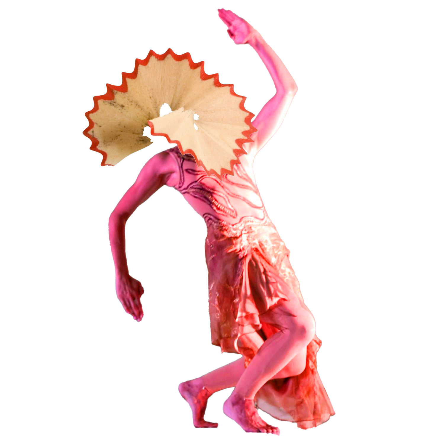 A dancer with a pencil shaving head
